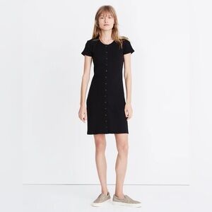 Madewell Button-Front Ribbed Mini Dress in Black NWT